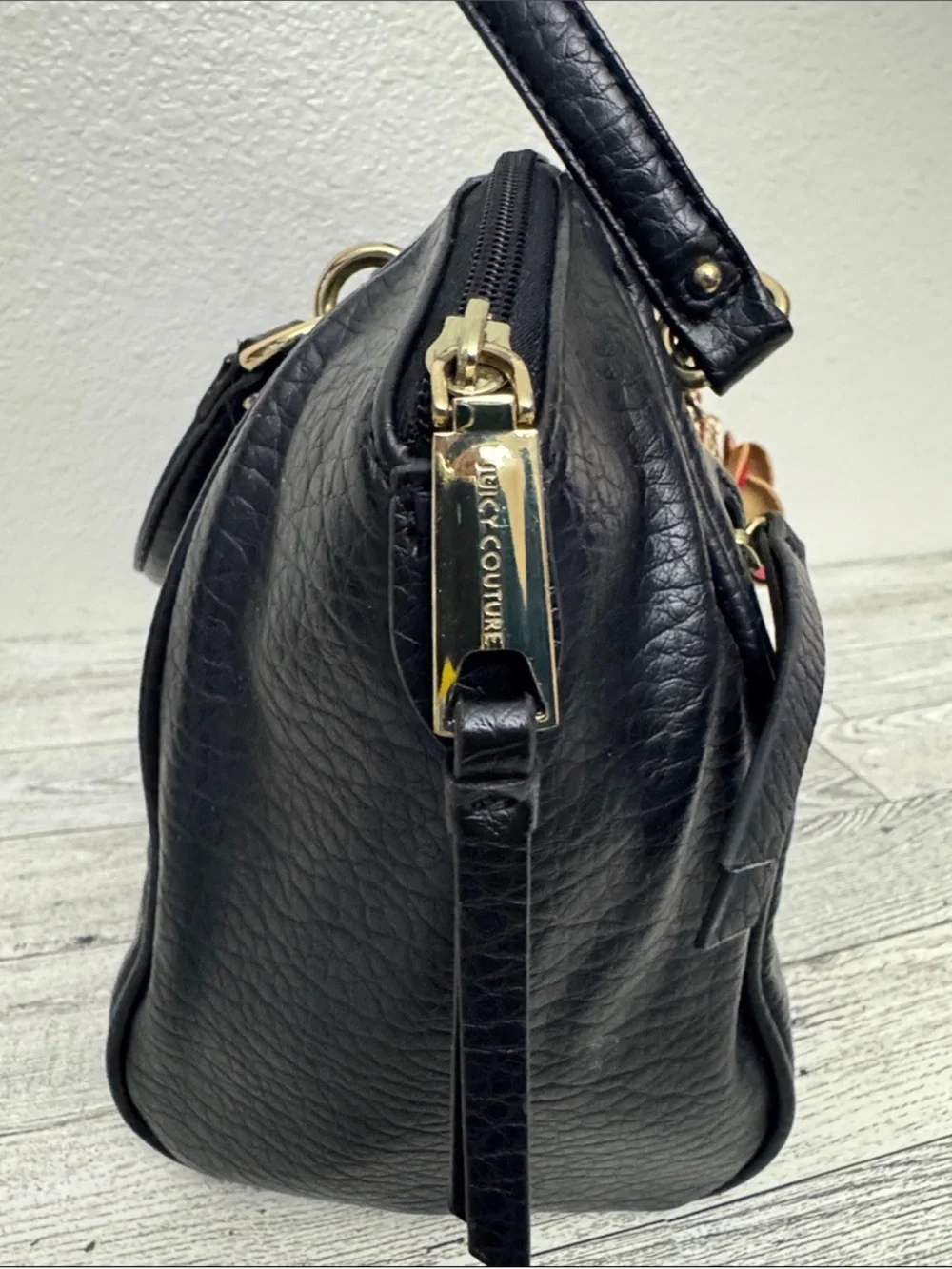 Juicy Couture Black Satchel with Red Flower Charm